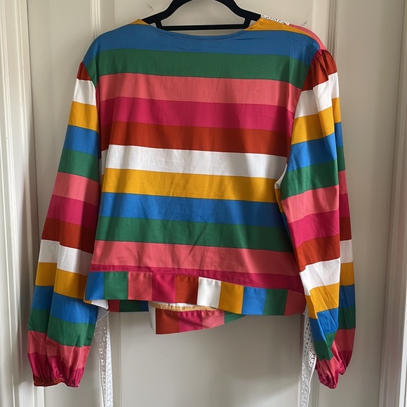 Bright Striped Wrap-Front Poplin Blouse - Picture 6 of 7